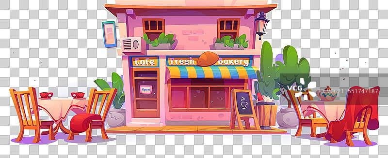 面包店外观，配有桌椅图片素材