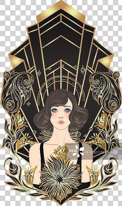 装饰艺术风格的复古邀请函模板设计图片素材