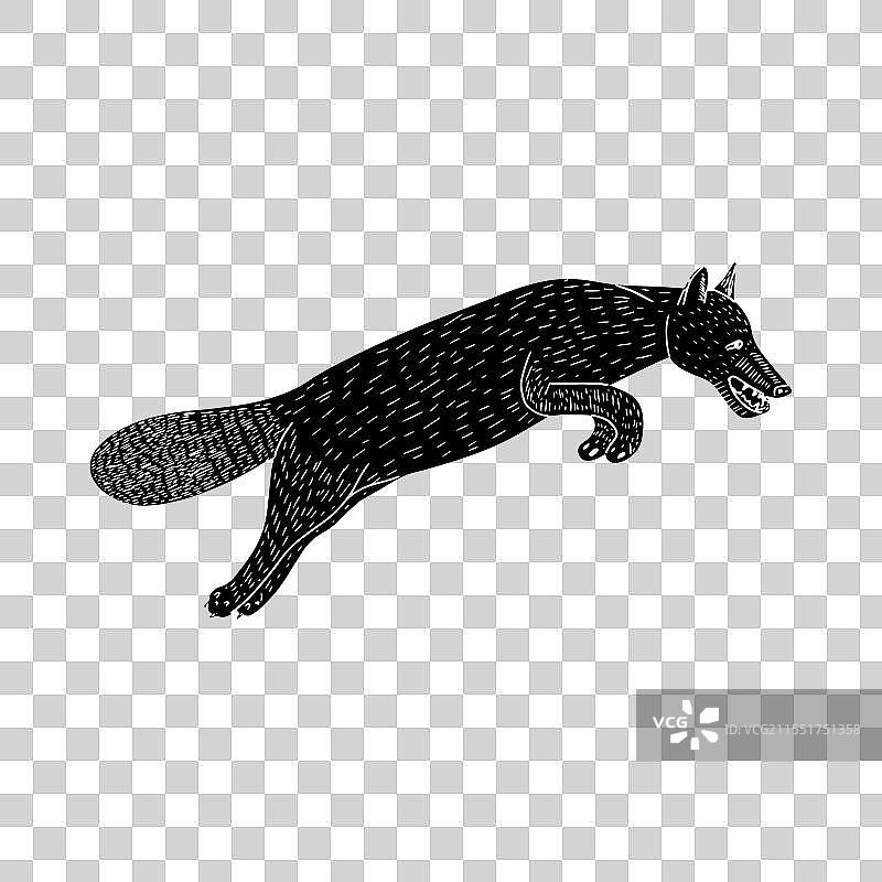 跳跃的狐狸版画动物涂鸦图片素材