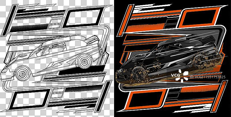 黑色拖曳赛车配有橙色条纹图片素材