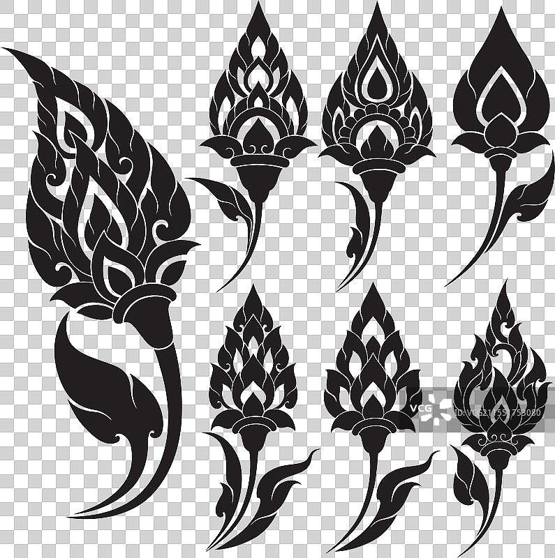 复杂的泰国花卉艺术图案文化设计图片素材