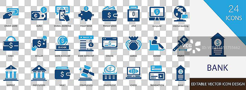 银行实心图标集合套装图片素材