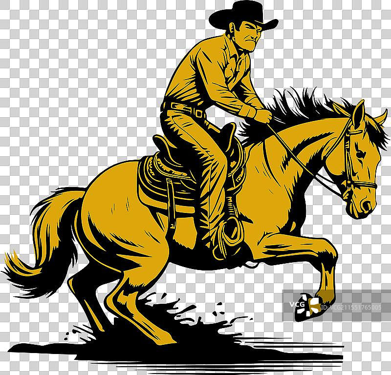 一匹翻腾的马和一个牛仔图片素材