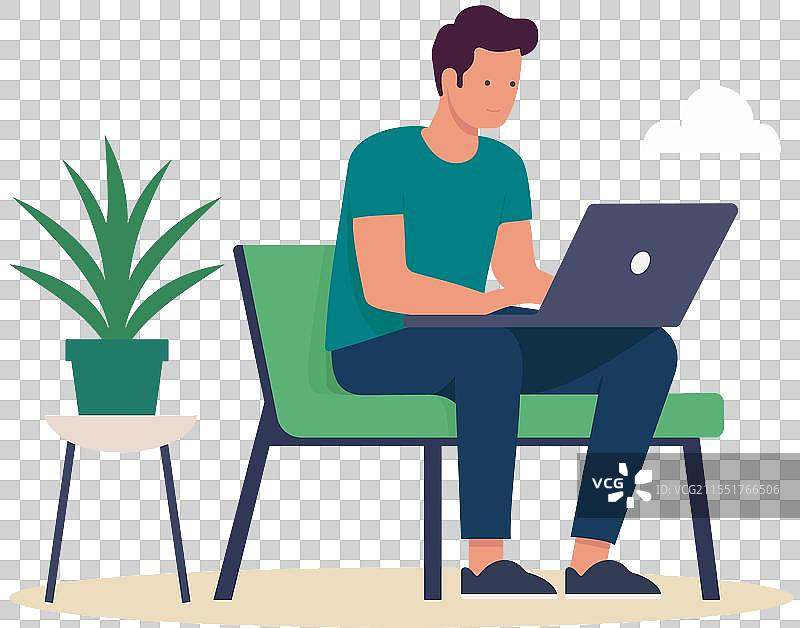 一个人坐着用笔记本电脑工作图片素材