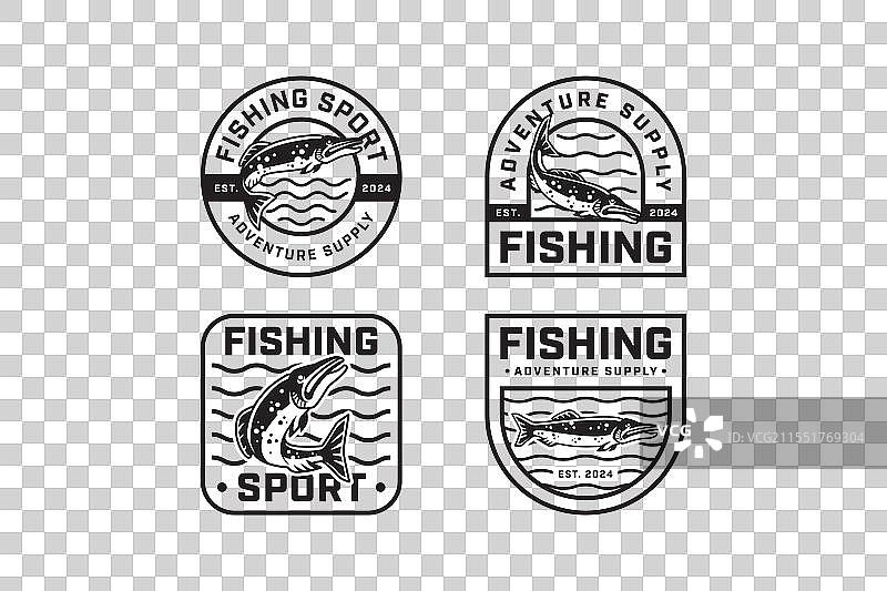 北方梭鱼鱼类剪影徽章标志套装图片素材