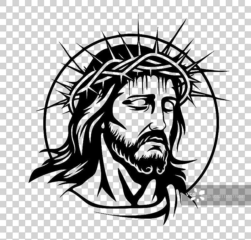 耶稣基督面部轮廓剪影孤立图像图片素材