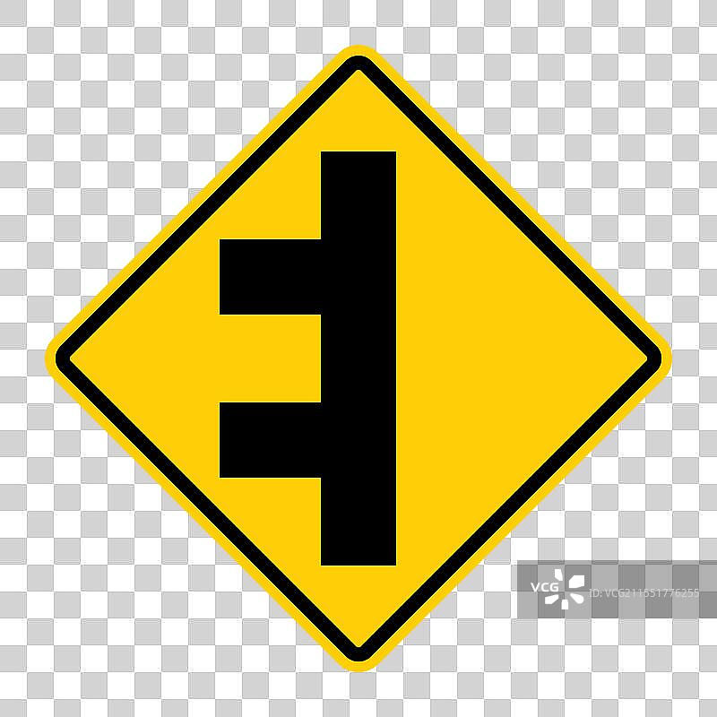 双向交叉路口警告标志图片素材