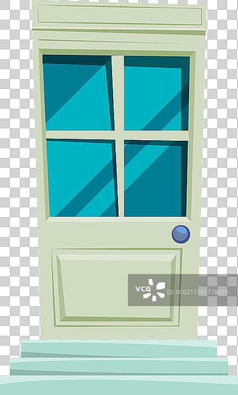 卡通风格的房屋门口、木门和楼梯图片素材