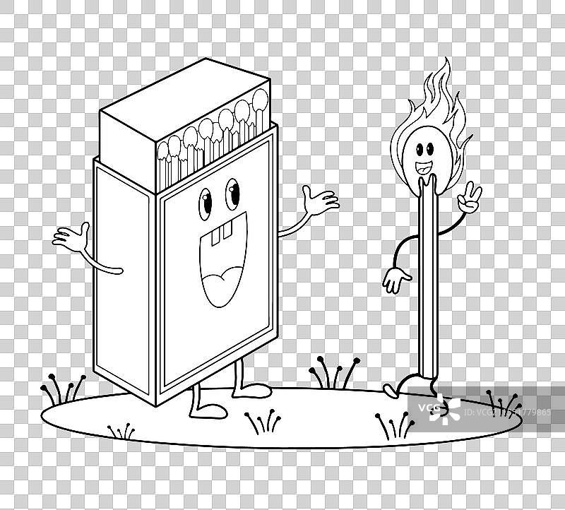 黑白色的火柴盒涂色图片素材