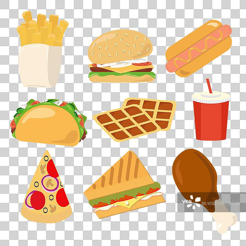 快餐汉堡比萨热狗玉米饼三明治图标图片素材
