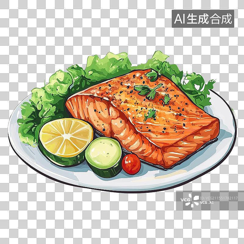【AI数字艺术】韩式烤鱼沙拉餐食图片素材