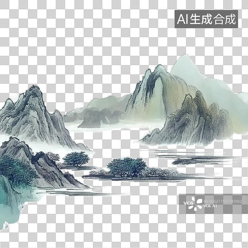 【AI数字艺术】中国风山水水墨淡雅风水墨画元素图片素材