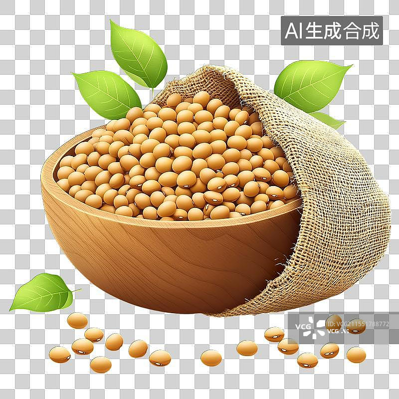 【AI数字艺术】装满粮食的麻袋和一碗黄豆图片素材