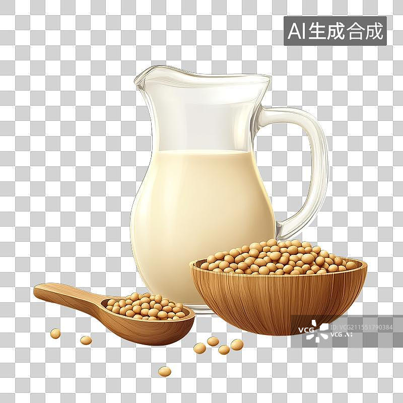 【AI数字艺术】白色的豆奶和大豆黄豆图片素材