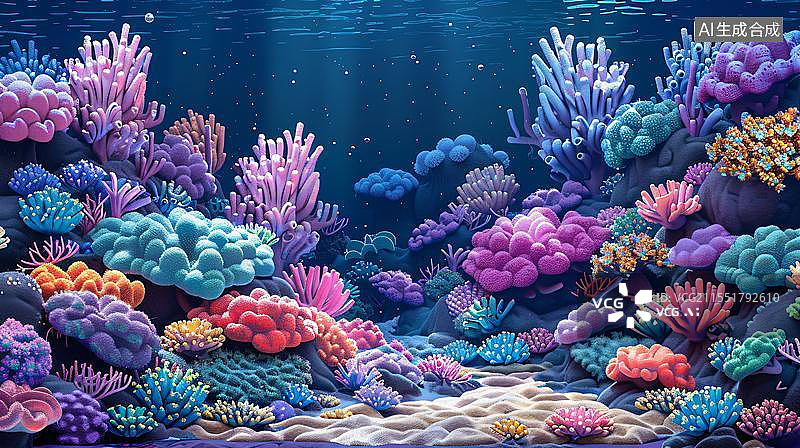 【AI数字艺术】海底深海紫色蓝色梦幻珊瑚背景图图片素材