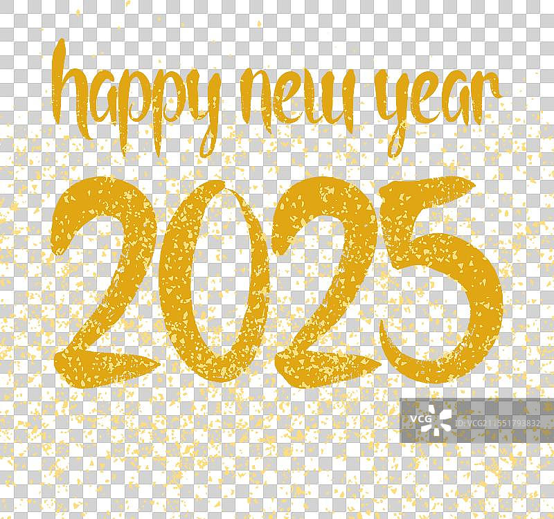 手绘金色祝福的新年快乐2025图片素材