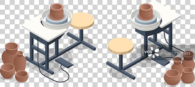 等距陶艺工作坊的陶轮图片素材