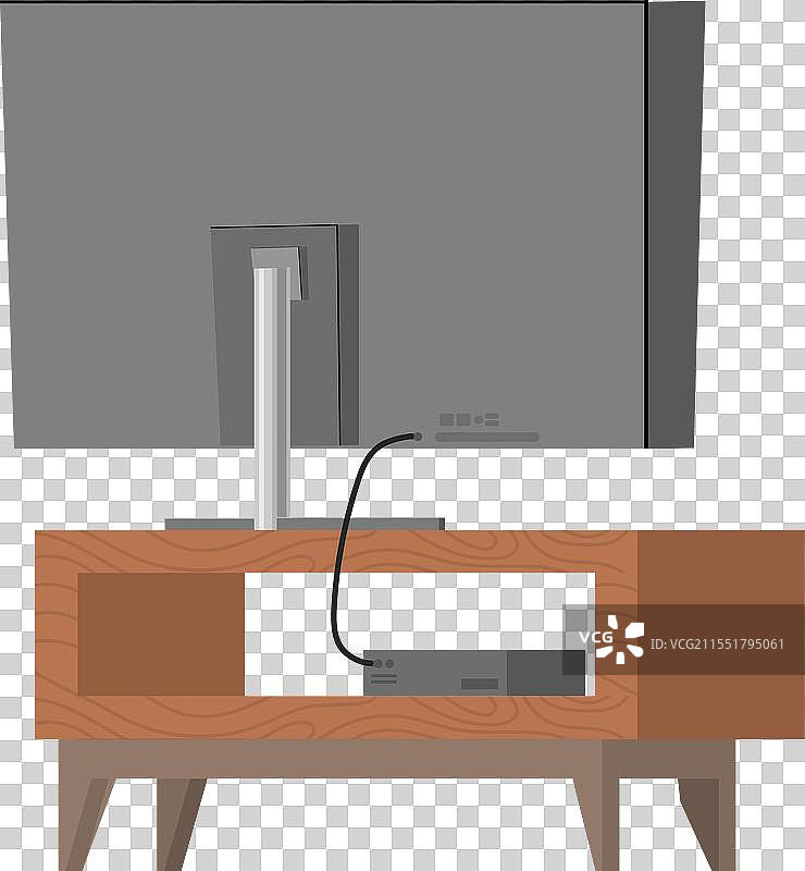 客厅中木制支架上的电视背面视图图片素材