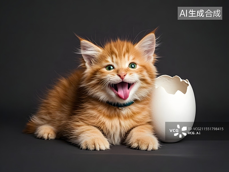 【AI数字艺术】萌宠破壳：橘猫幼崽的初生喜悦图片素材