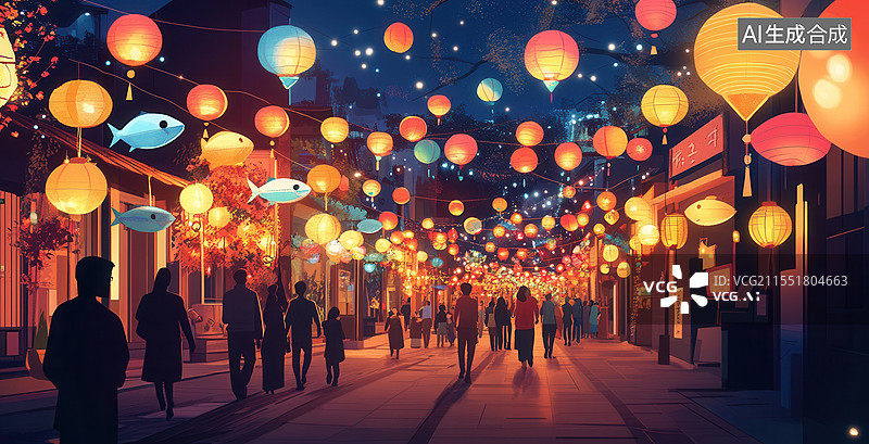 【AI数字艺术】节日灯笼花灯插画图片素材