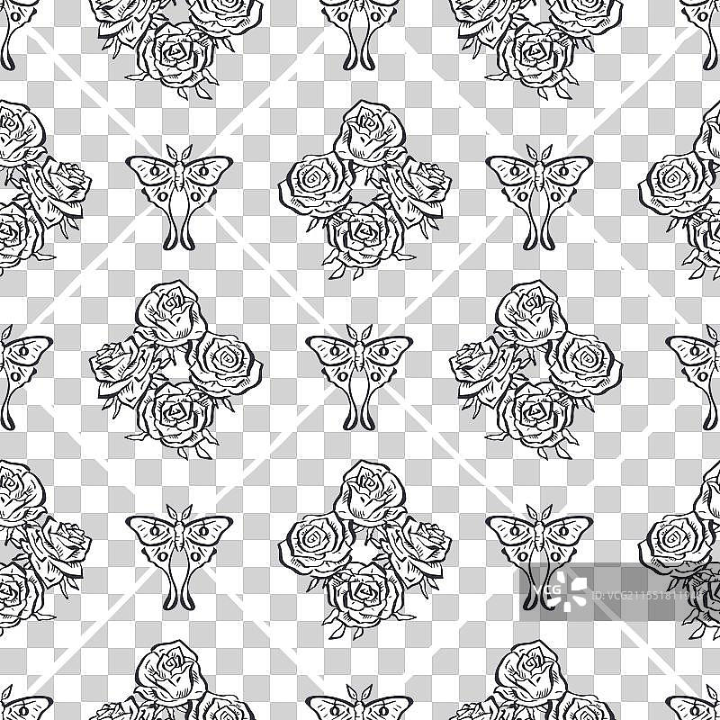 手绘红玫瑰花的无缝图案图片素材