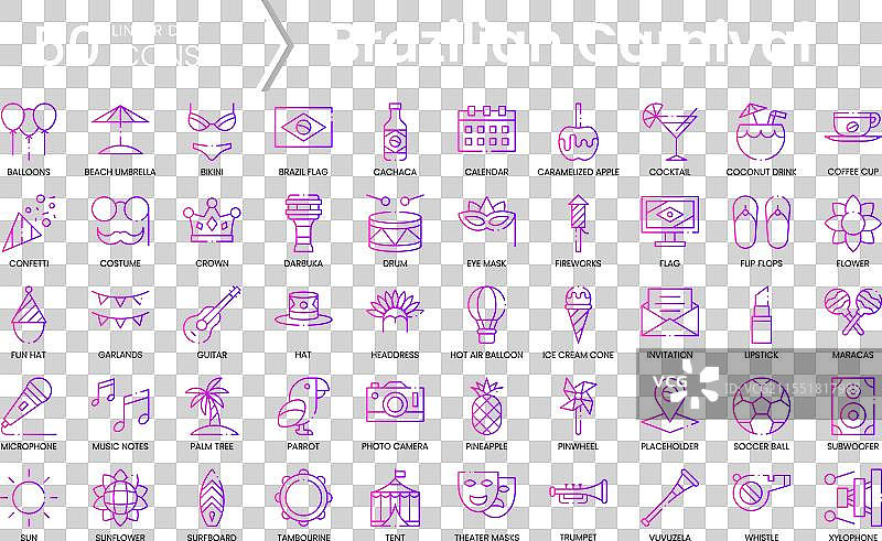 巴西狂欢节图标集合渐变风格图片素材