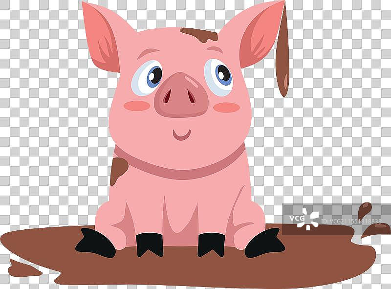 小猪在泥巴里玩耍的卡通角色图片素材