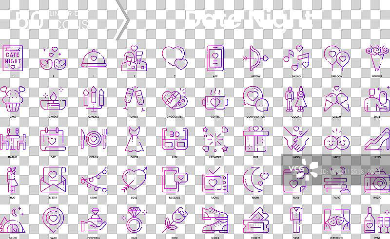 约会之夜图标套装 渐变风格图标包图片素材