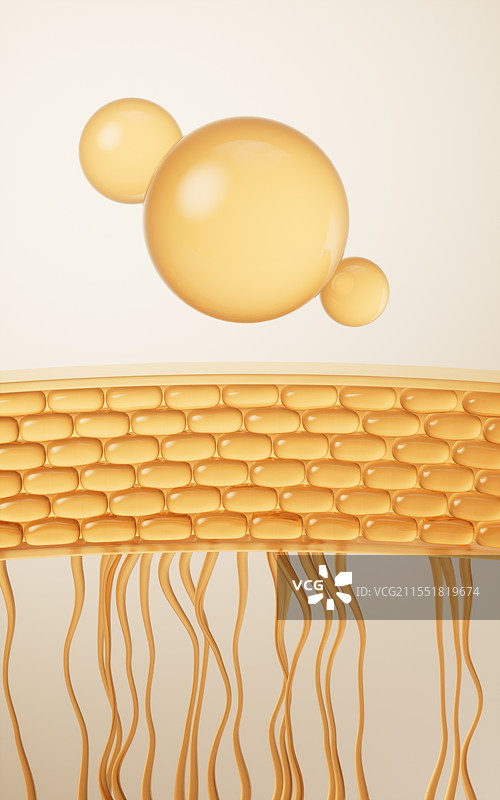 金色气泡与皮肤细胞三维渲染图片素材