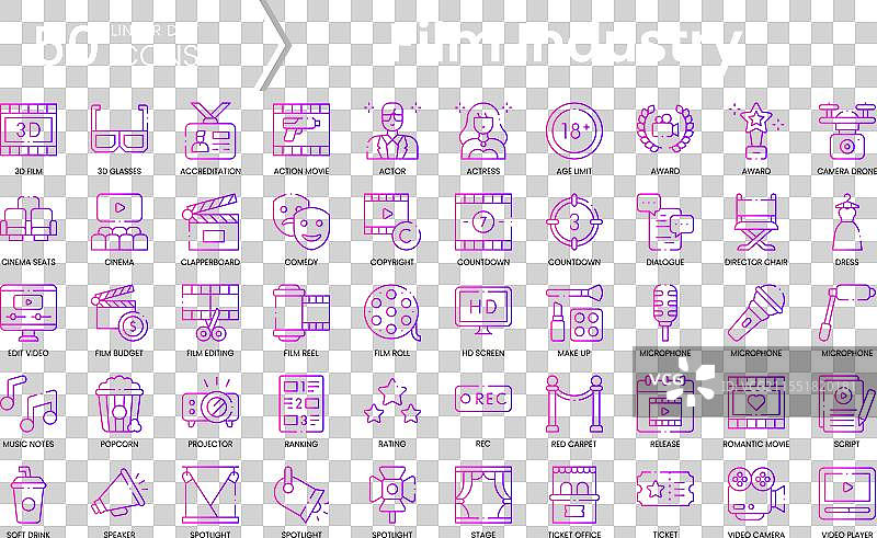电影行业图标集合 渐变风格图标图片素材