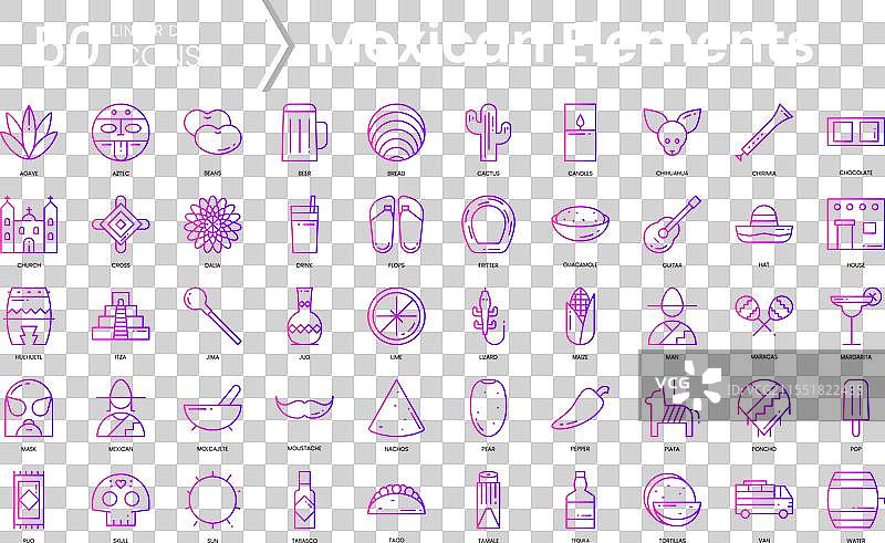 墨西哥元素图标的渐变风格图标集合图片素材