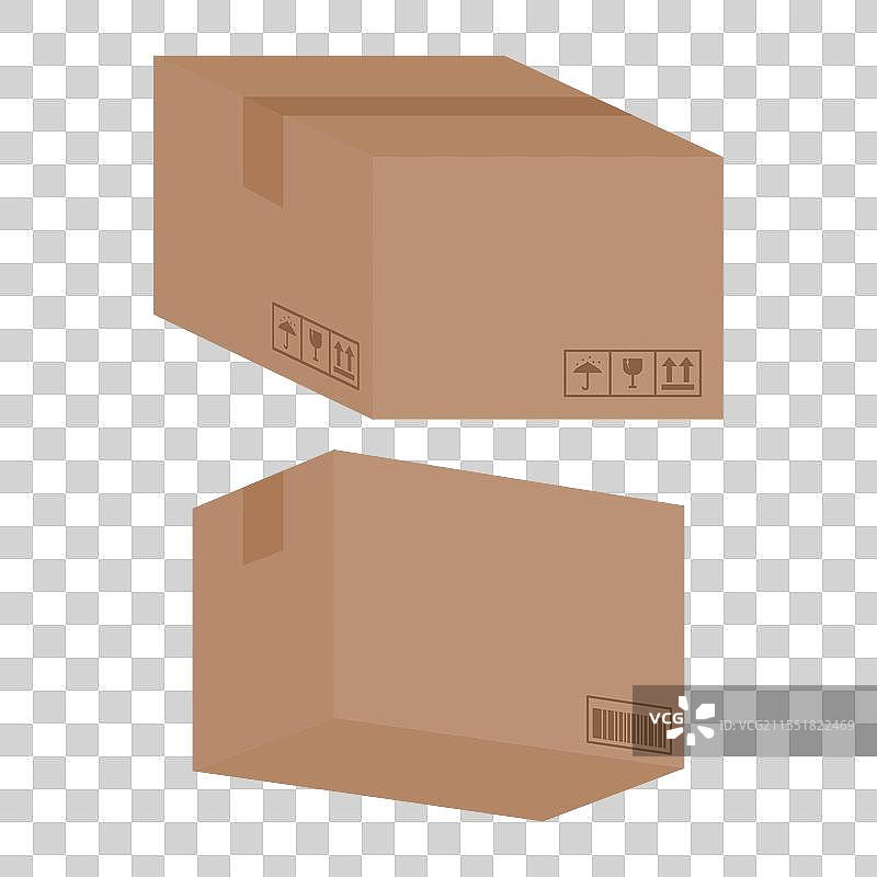带有易碎标志的密封纸箱图片素材