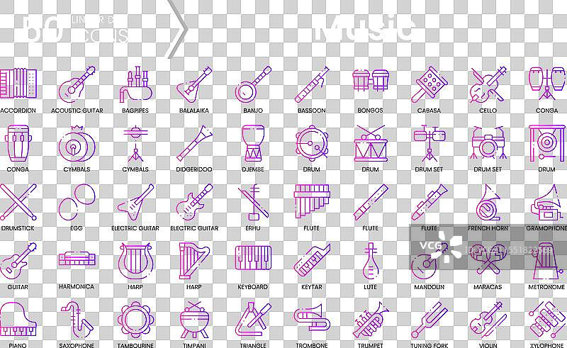 渐变风格的乐器图标集合图片素材