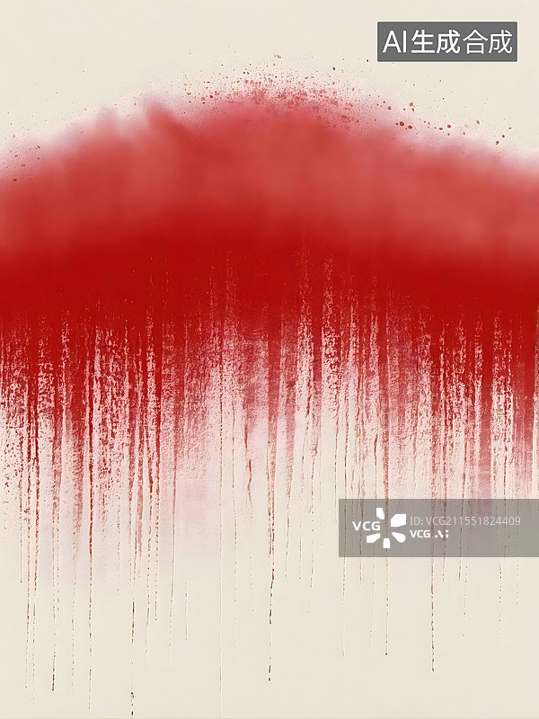 【AI数字艺术】一幅以红色泼洒与流淌效果呈现于米白色背景上的抽象画作图片素材