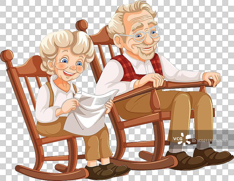 快乐的老年夫妇坐在木头上图片素材