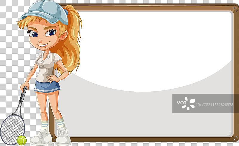准备打网球的女孩卡通形象与空间背景图片素材