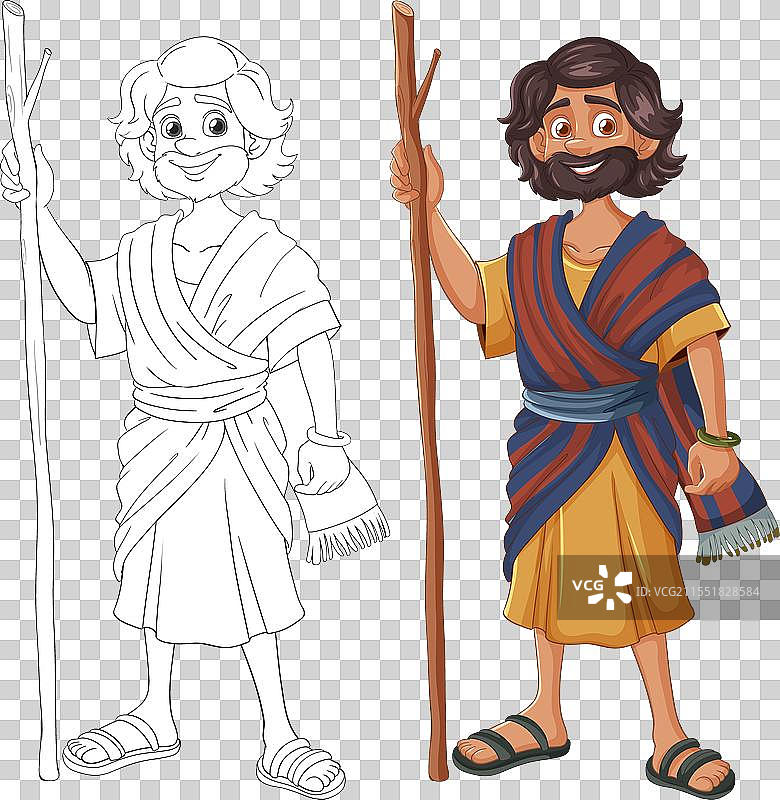 一位身穿历史服装的男子手持法杖图片素材