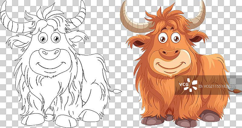快乐的毛茸茸的高地牛卡通形象图片素材