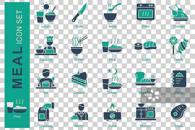 餐食图标集，实心图标风格，午餐，汤，鸡肉图片素材