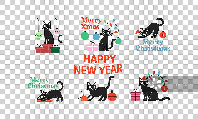 优雅的黑猫圣诞设计假日图片素材