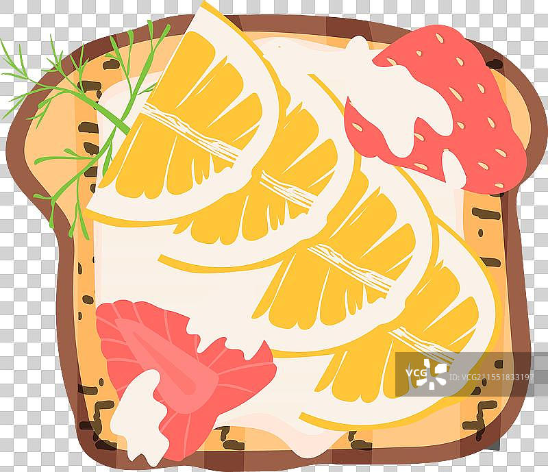 水果切片放在吐司三明治上方的俯视图图片素材