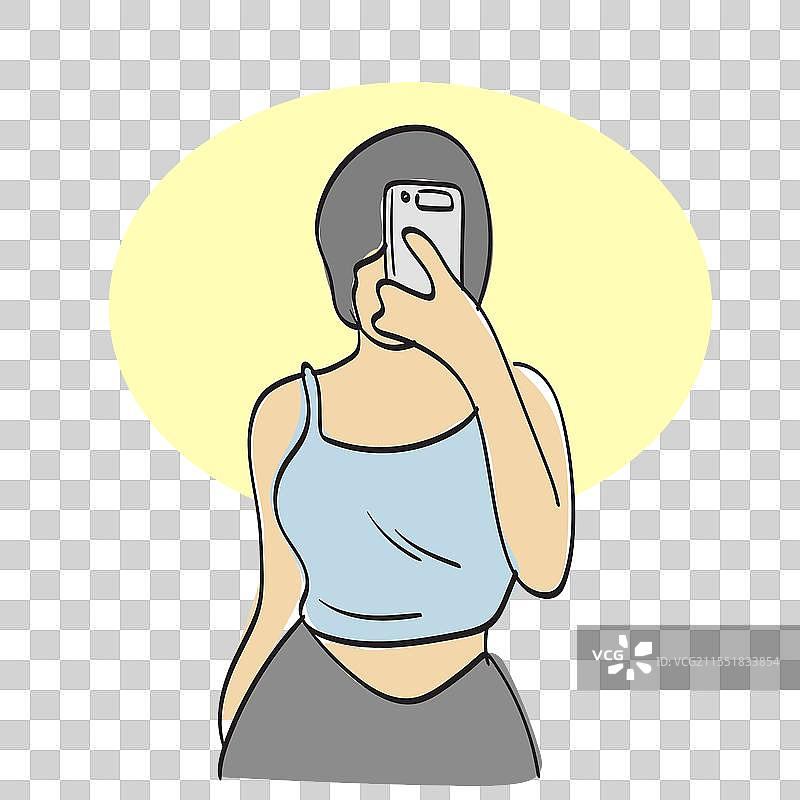 半身女性短发使用手机图片素材