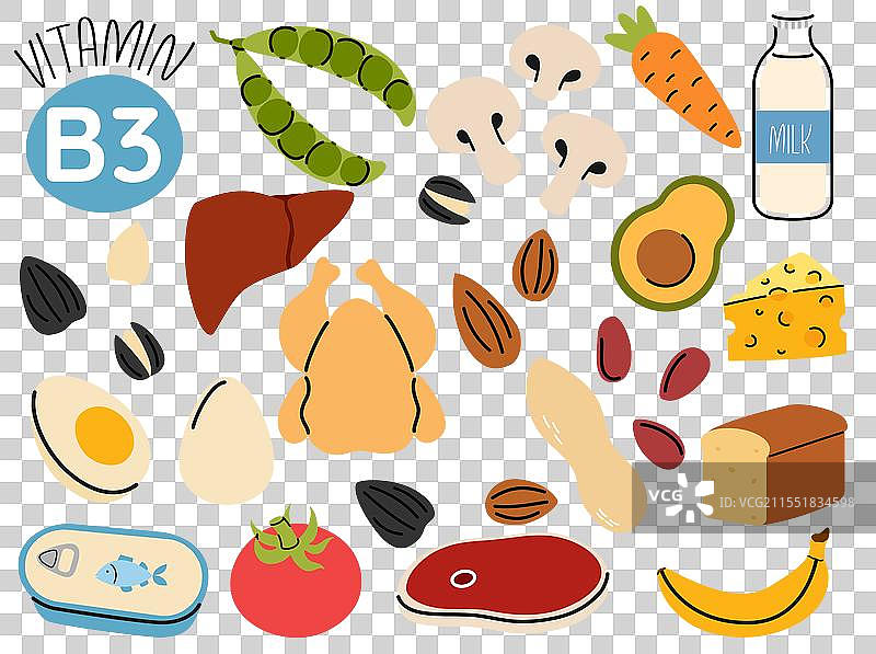 含有维生素B3的健康产品组合图片素材