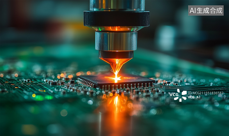 【AI数字艺术】正在雕刻芯片的光刻机概念图图片素材