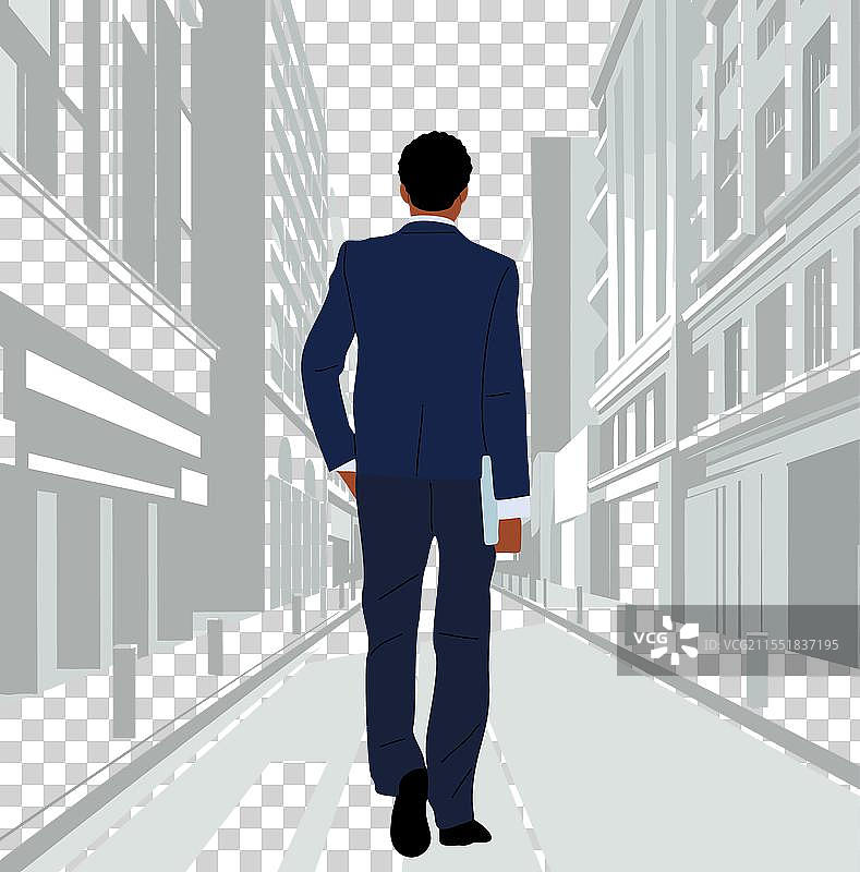 背影的商人走在街上图片素材