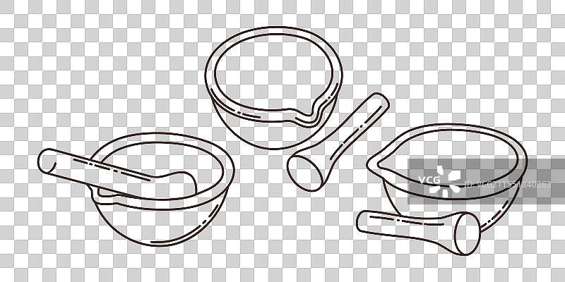 一套轮廓的研钵和杵的概念图片素材