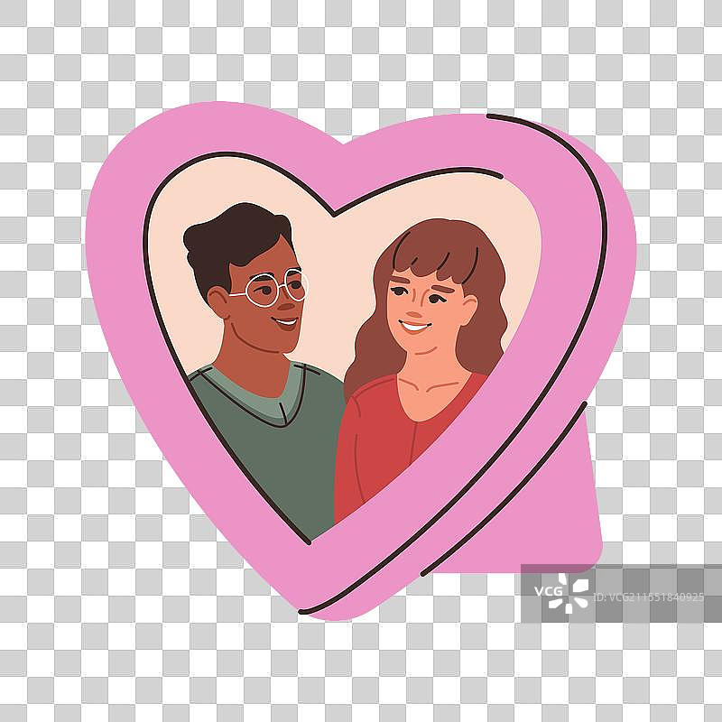 粉色心形照片框与恋人们图片素材