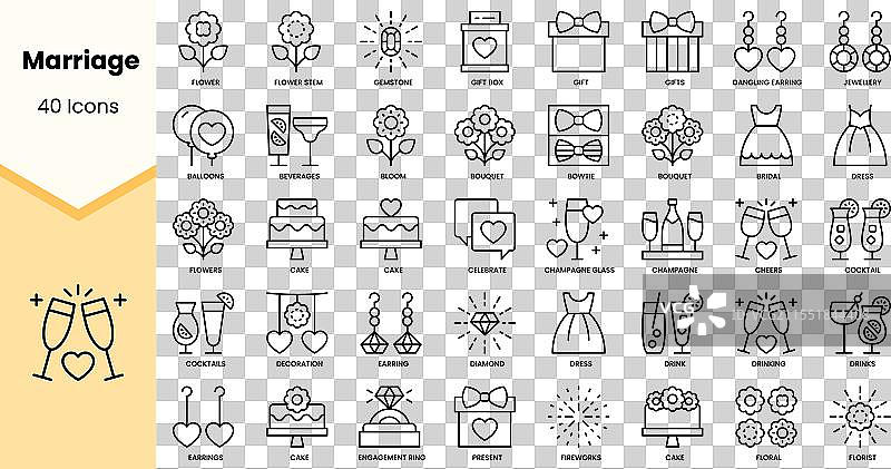 一套简单线条风格的婚礼图标图片素材