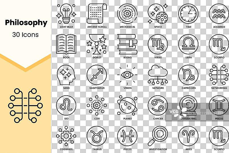 哲学图标集合，简单线条艺术风格图片素材