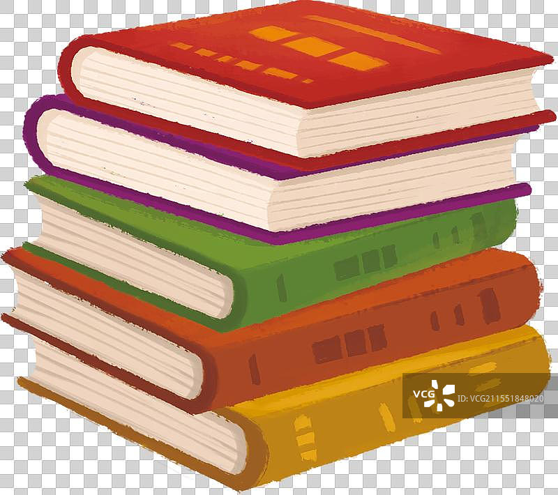 水彩笔触质感卡通堆叠一摞书本图片素材